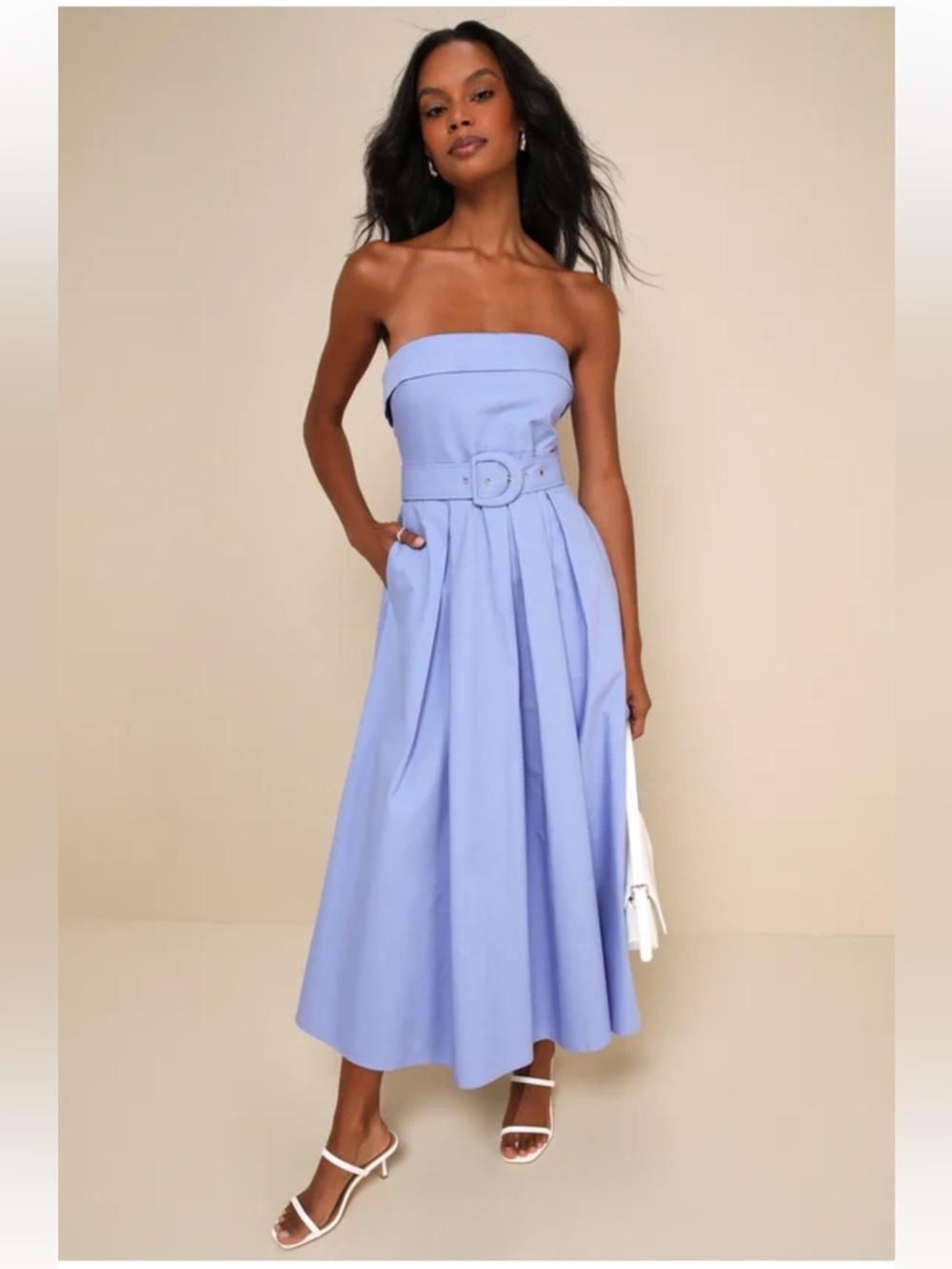 New Lulus Strapless Belted Maxi Dress in Periwinkle Blue